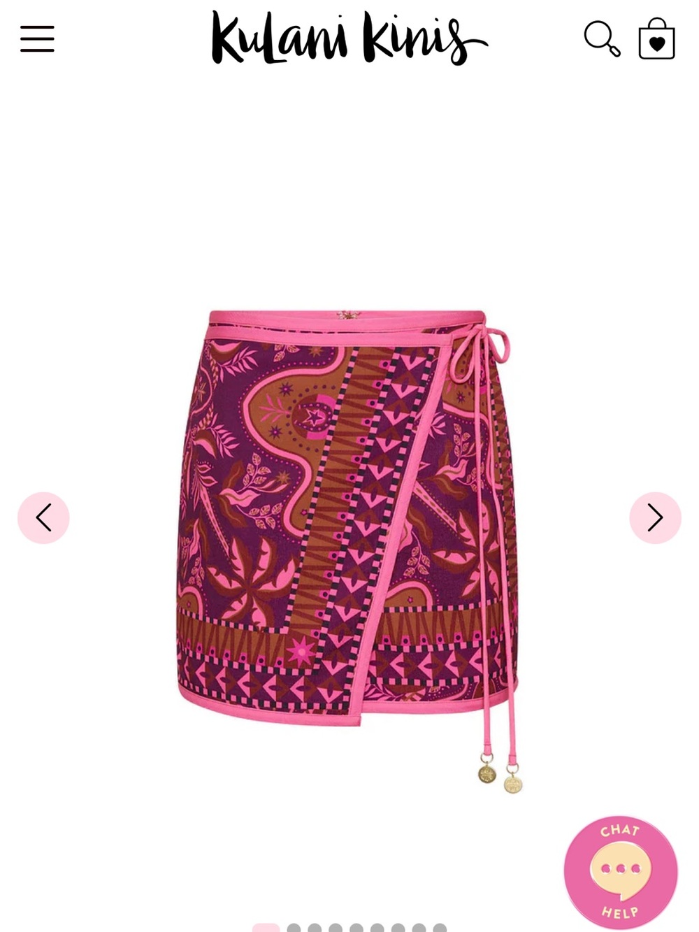 Kulani Kinis Thai wrap, miniskirt, whiskey, waves Pink & Purple Printed